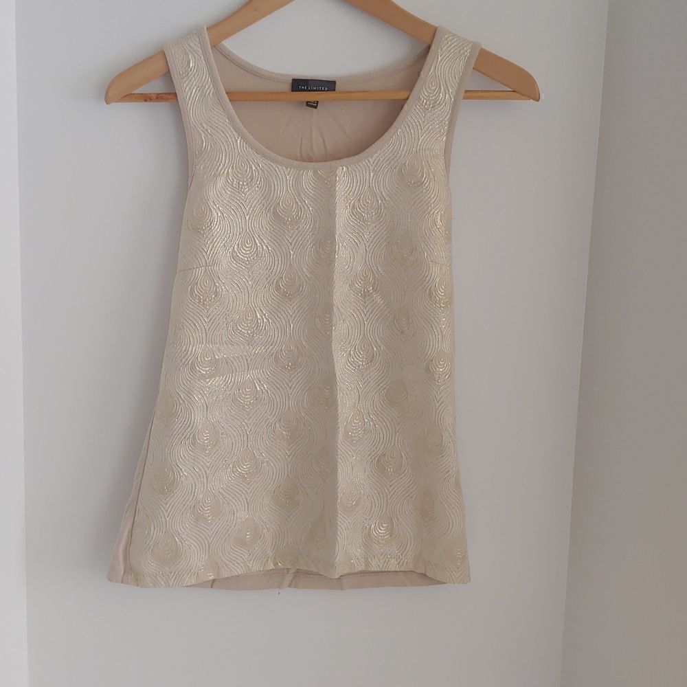 The Limited Women's Tank Top Gold Embroidery Peacock Feathers Size XS